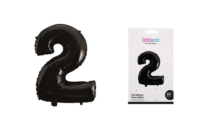 26 INCH FOLYO BALON RAKAM 2 MAT SİYAH BALONEVİ
