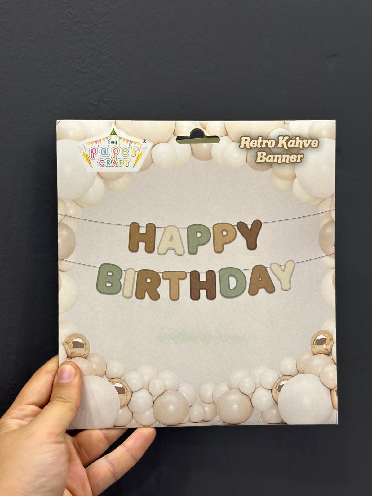 ÖZEL KESİM HAPPY BIRTHDAY RETRO KAHVE BANNER