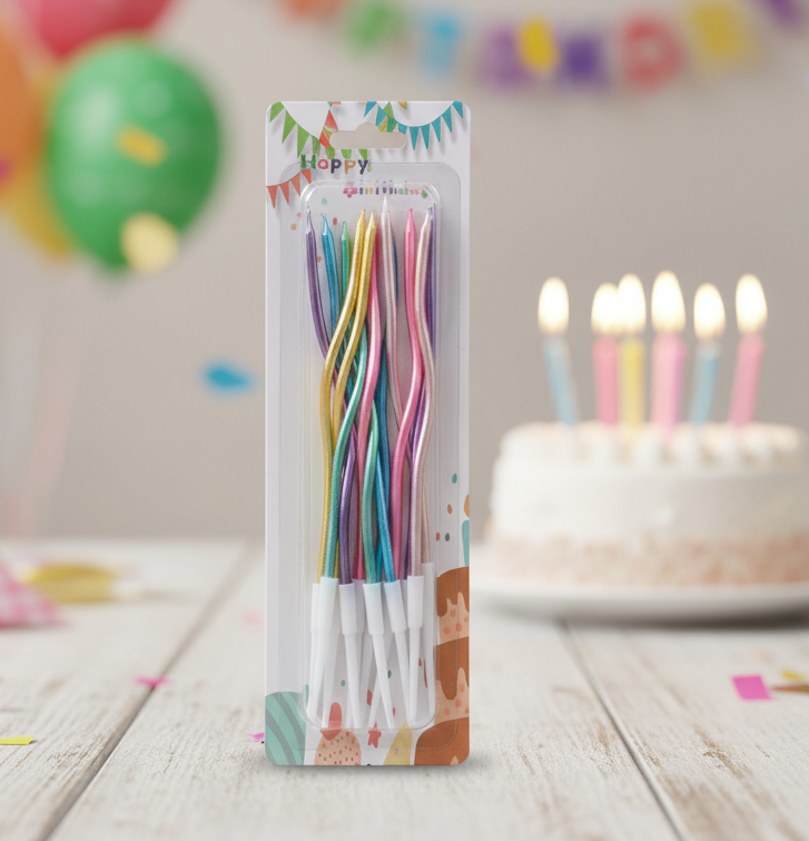 ERT-MUM-119 METALİK MAKARON RENK SPİRAL MUM 12 ADET