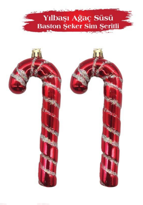 BRS-3660 YILBAŞI AĞAÇ SÜSÜ BASTON ŞEKER SİM ŞERİTLİ 16 CM 2 Lİ