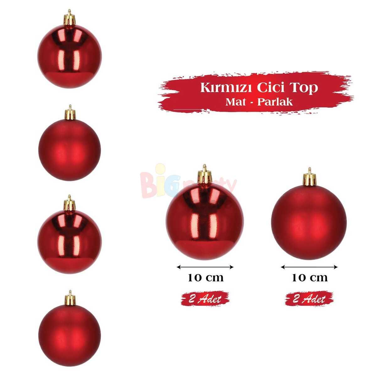 BRS-1669 YILBAŞI TOP SÜS 10 CM 4 ADET KIRMIZI MAT-PARLAK