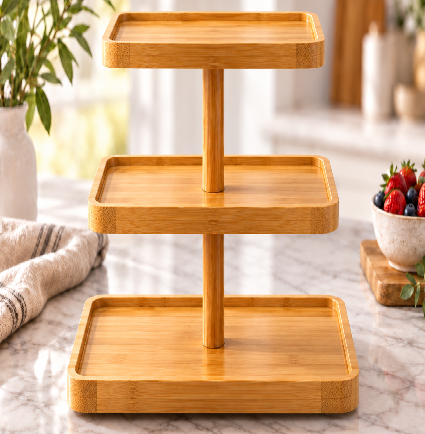 ERT-BMB-522 3 KATLI KARE BAMBU STANDI 15-20-25X1.5 CM