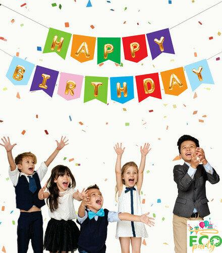 HAPPY BIRTHDAY RENKLİ GOLD HARF BANNER 2.10 MT