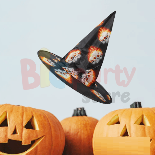 HALLOWEEN BEZ CADI ŞAPKASI ALEVLİ KURU KAFA BASKILI HLW-1052