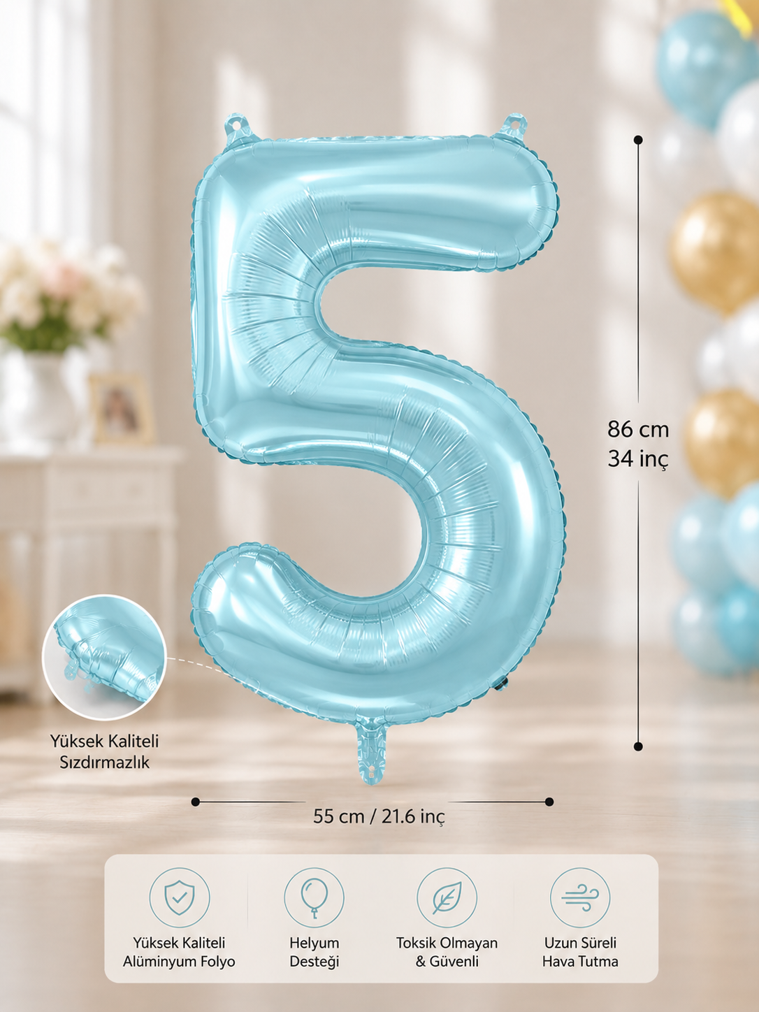 5 MAVİ 34 INCH FOLYO BALON İKM ŞEKER MAVİSİ
