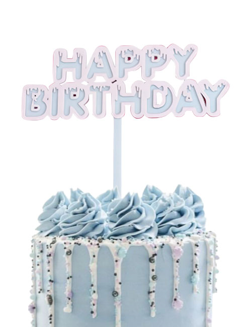 PASTA ÜSTÜ AKRİLİK ÇUBUKLU BEYAZ ÇERÇEVELİ HAPPY BIRTHDAY MAVİ BRS-4196