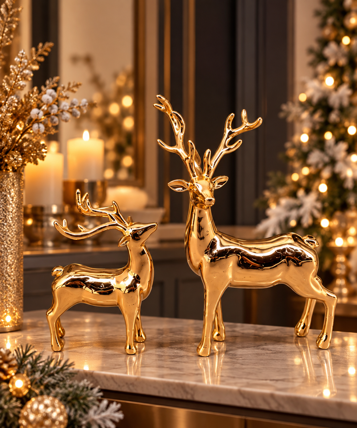 ERT-GFT-304 ROYAL LUXRY SERİSİ GEYİK GOLD HEYKEL 2Lİ SET 15 X 21 CM - 21 X 35 CM