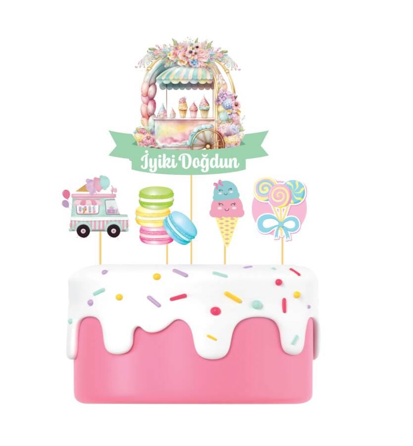 YAZ TEMALI MAKARON  ÖZEL TASARIM KÜRDAN SET 5 ADET