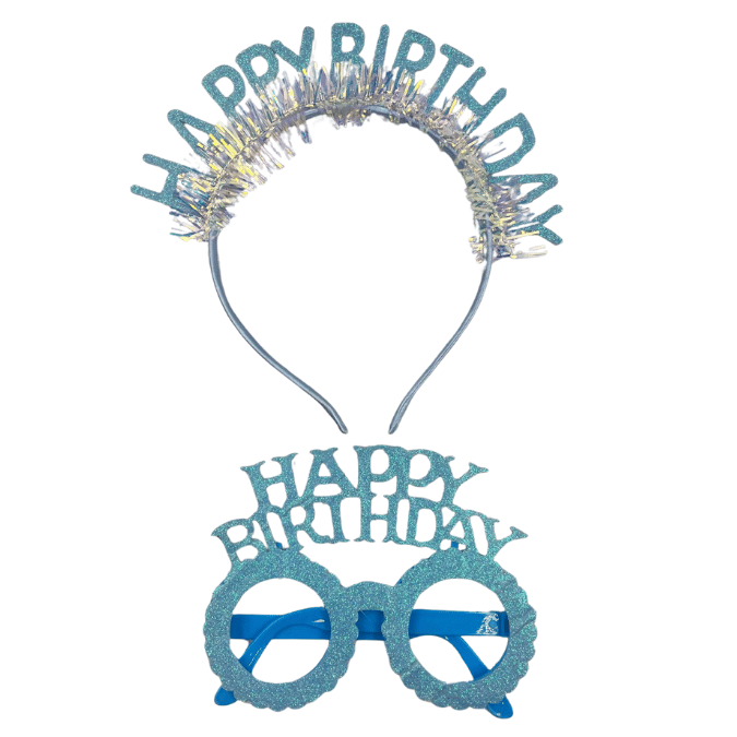 ERT-TAC-101-M HAPPY BIRTHDAY MAVİ TAÇ + GÖZLÜK SET