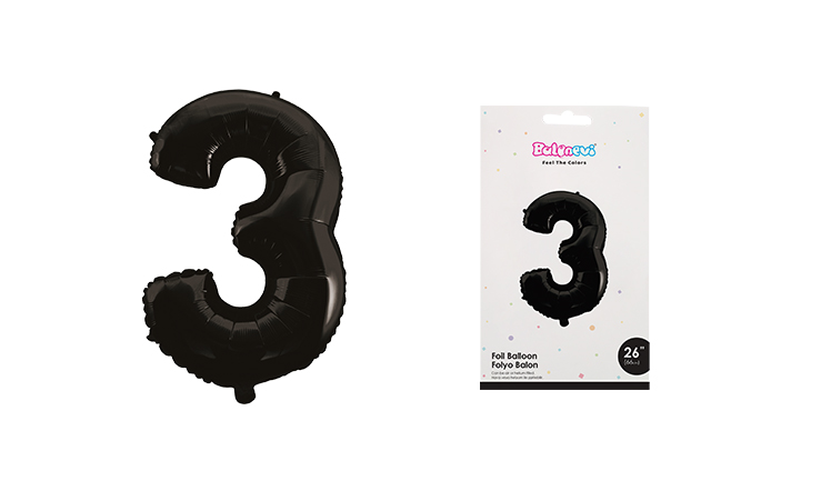 26 INCH FOLYO BALON RAKAM 3 MAT SİYAH BALONEVİ