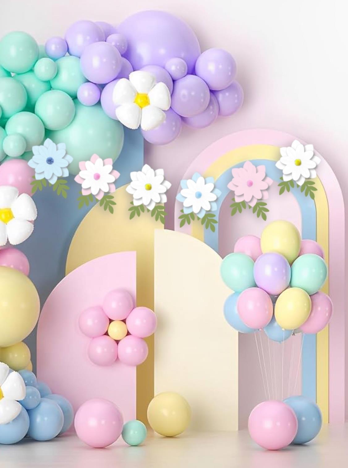 BNR-053 KAĞIT BANNER ÇİÇEK YAPRAK TEMALI PONPONLU 6 PARÇA