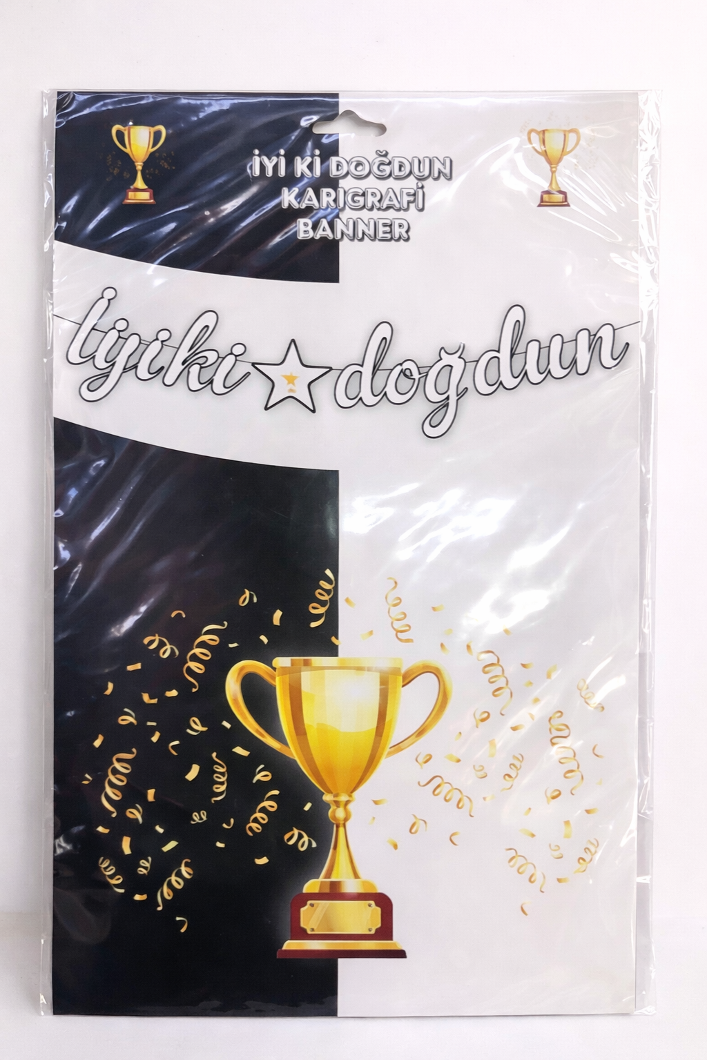 KARTON İYİ Kİ DOĞDUN KALİGRAFİ BANNER SİYAH BEYAZ 150 X 30 CM