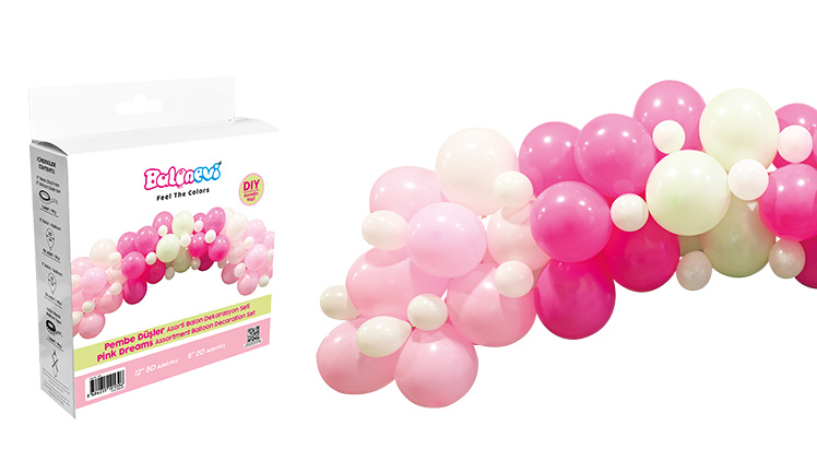 BALONEVİ PEMBE DÜŞLER ASORTİ BALON DEKORASYON SETİ 70 Lİ