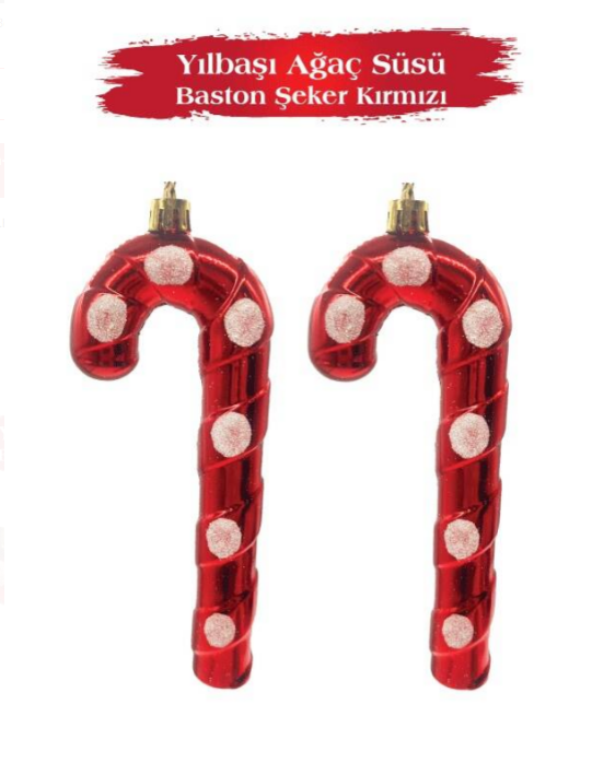 BRS-3662 YILBAŞI AĞAÇ SÜSÜ BASTON BENEKLİ ŞEKERLİ 16 CM 2 Lİ