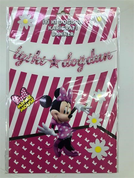 KARTON İYİ Kİ DOĞDUN KALİGRAFİ BANNER MINNIE 150 X 30 CM