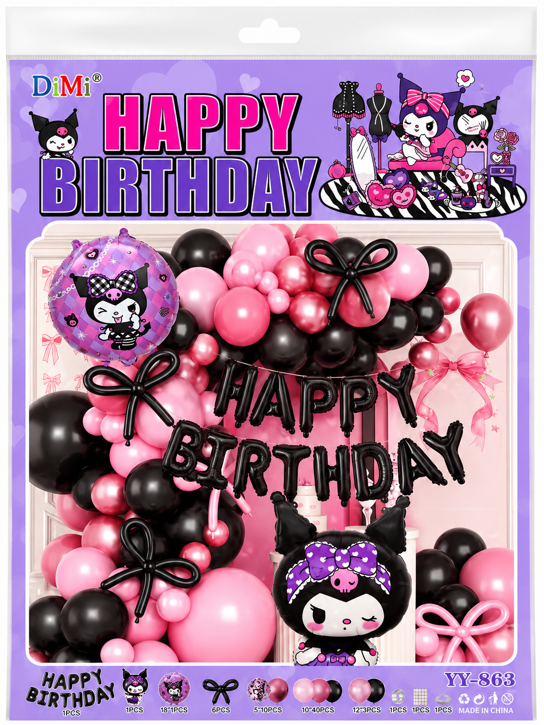 KUROMI KAWAII PARTYBOX XL DOĞUM GÜNÜ FULL SET