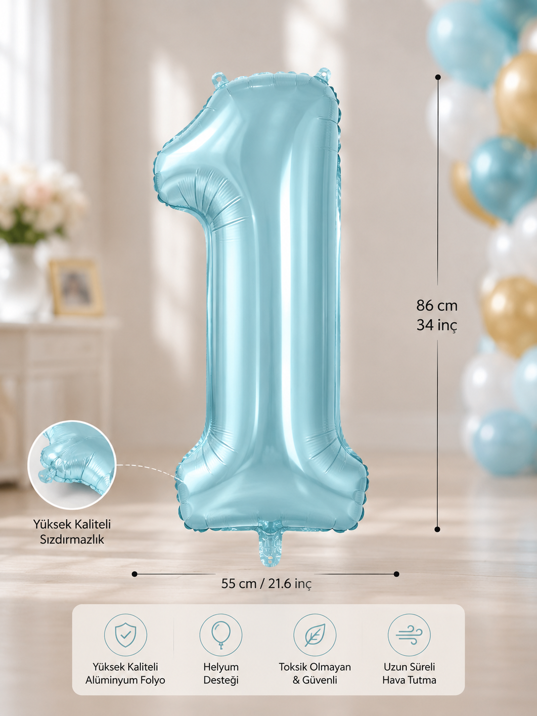 1 MAVİ 34 INCH FOLYO BALON İKM ŞEKER MAVİSİ
