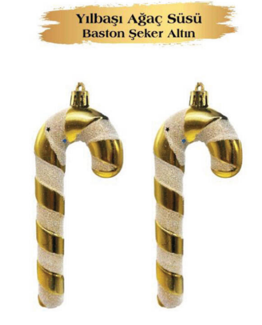 BRS-3661 YILBAŞI AĞAÇ SÜSÜ ALTIN SOSYETE ŞEKERİ 15 CM 2 Lİ