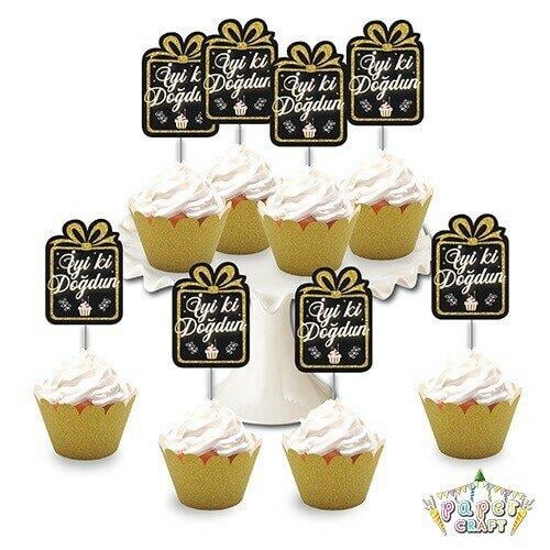 DELÜX EVA GOLD - SİYAH İYİ Kİ DOĞDUN KÜRDAN 8 AD