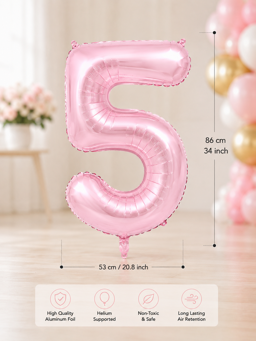 5 PEMBE 34 INCH FOLYO BALON İKM ŞEKER PEMBESİ