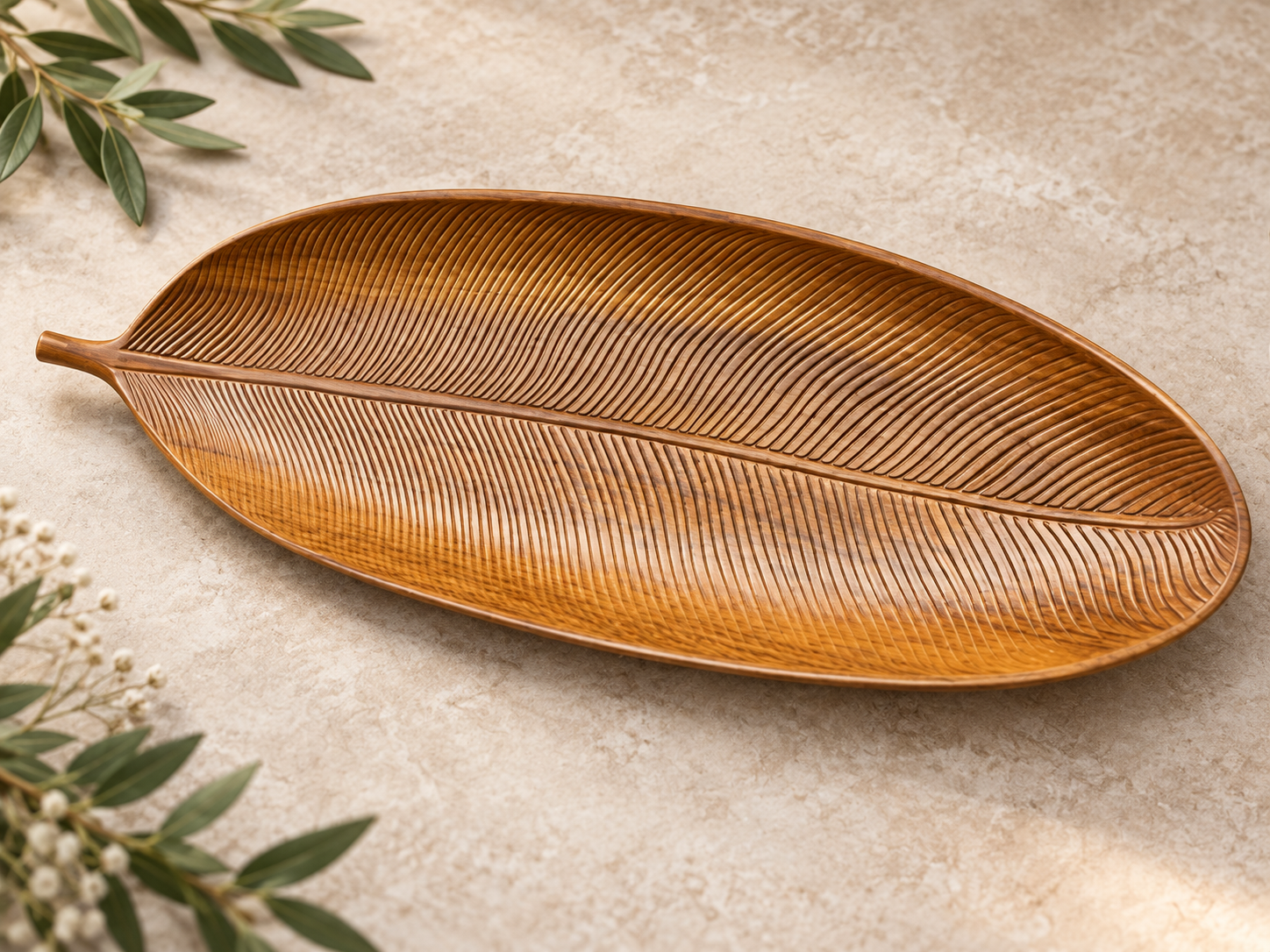 ERT-BMB-304 UZUN YAPRAK MODEL BAMBU SUNUMLUK 49.5X18X2.5 CM
