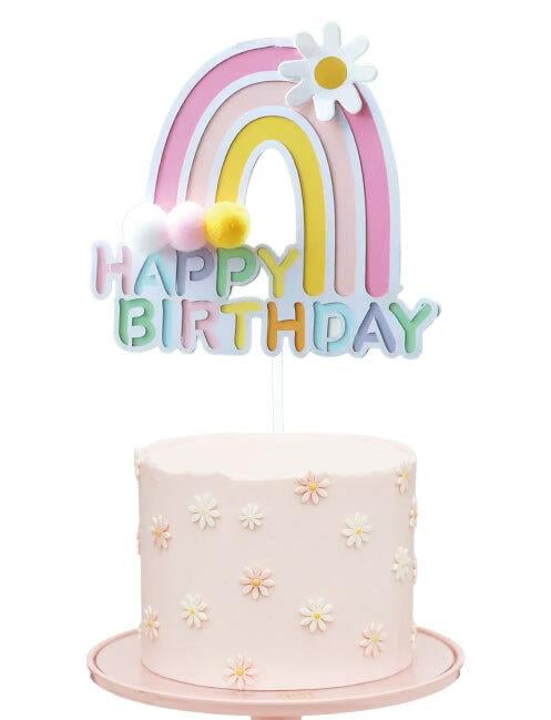 PASTA ÜSTÜ ÇUBUKLU HAPPY BİRTHDAY GÖKKUŞAĞI MODEL PONPONLU BRS-4197