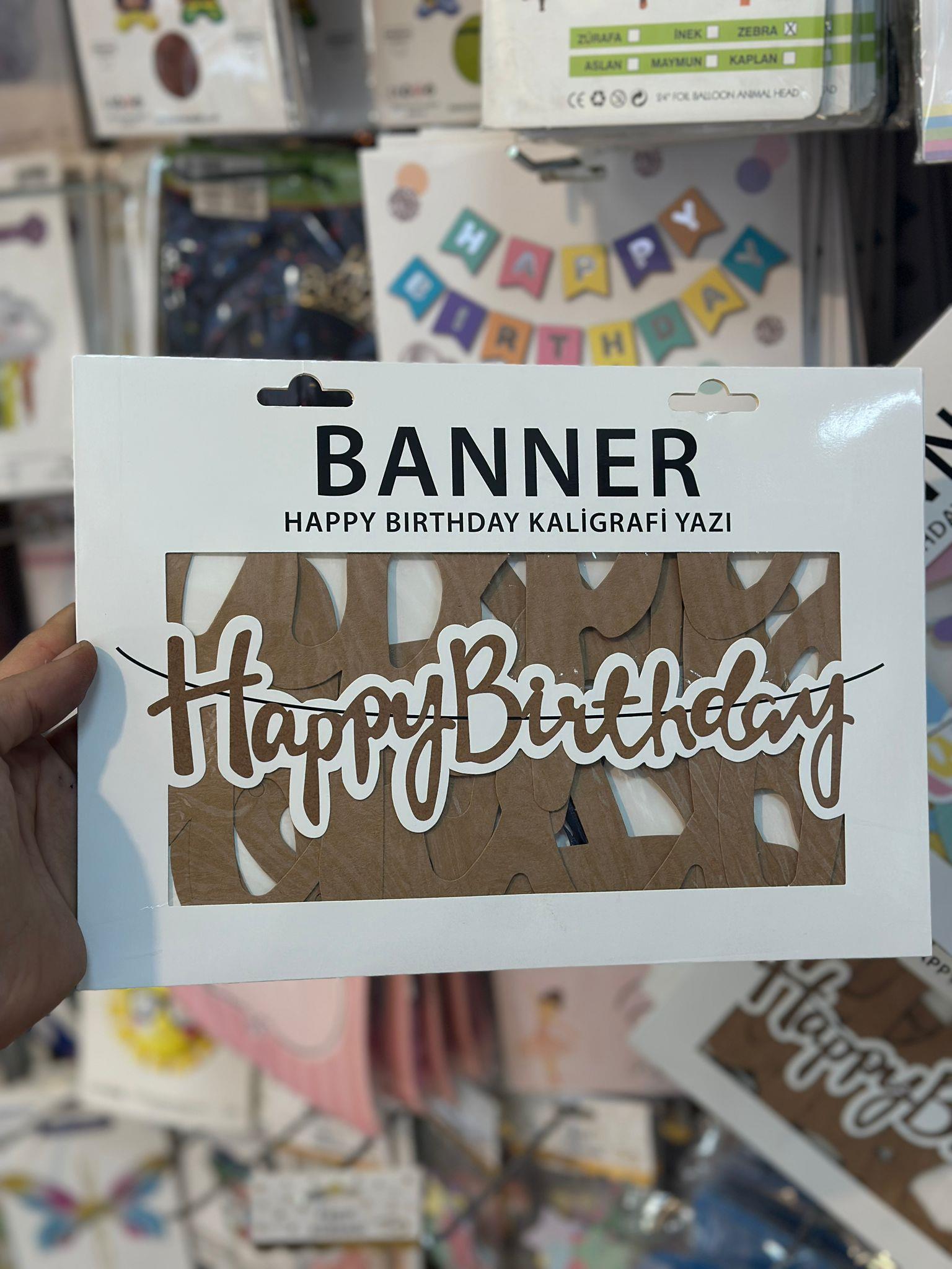 KARTON HAPPY BIRTHDAY KALİGRAFİ BANNER KRAFT 110 X 20 CM 