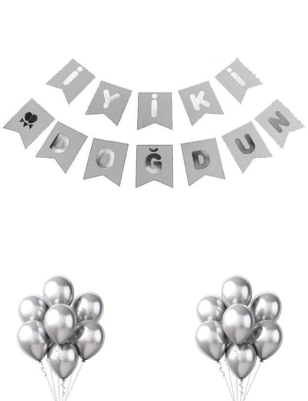 BRS-2722 KARTON YAZI LÜKS İYİKİ DOĞDUN BEYAZ ÜZERİ GÜMÜŞ