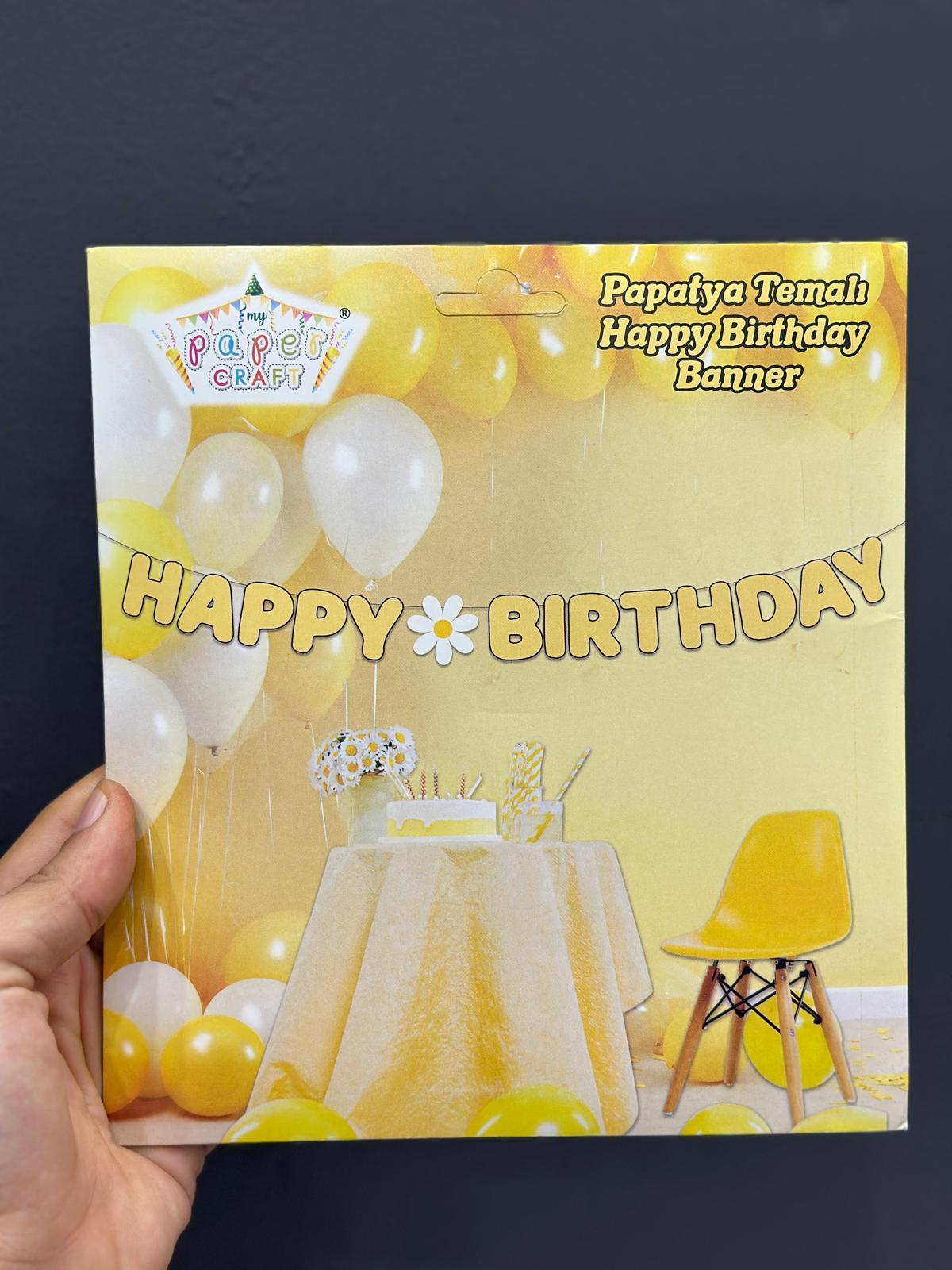 ÖZEL KESİM PAPATYA TEMALI HAPPY BIRTHDAY BANNER