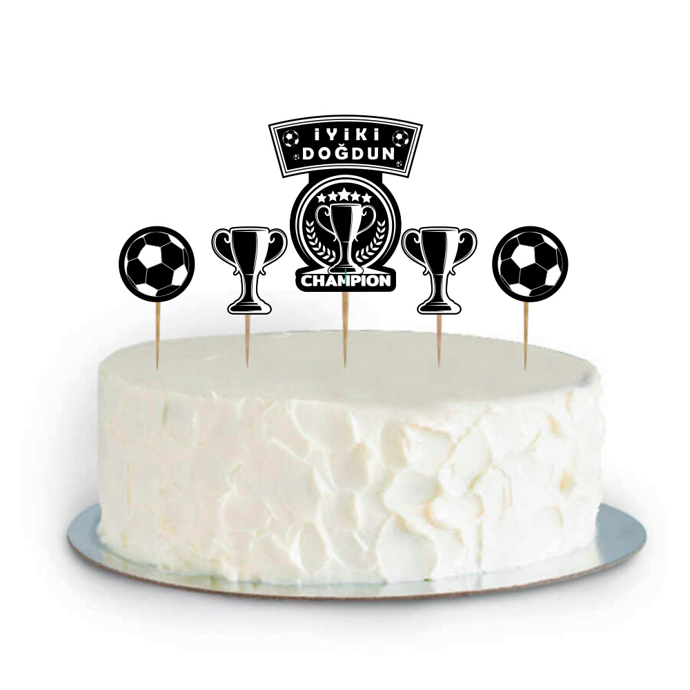 CUPCAKE SÜSÜ CHAMPION İYİKİ DOĞDUN SİYAH BEYAZ