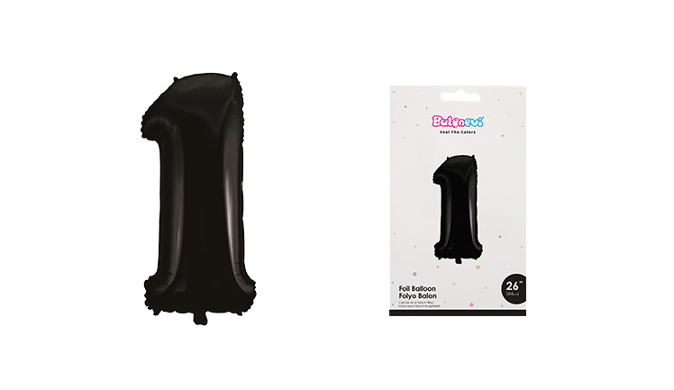 26 INCH FOLYO BALON RAKAM 1 MAT SİYAH BALONEVİ