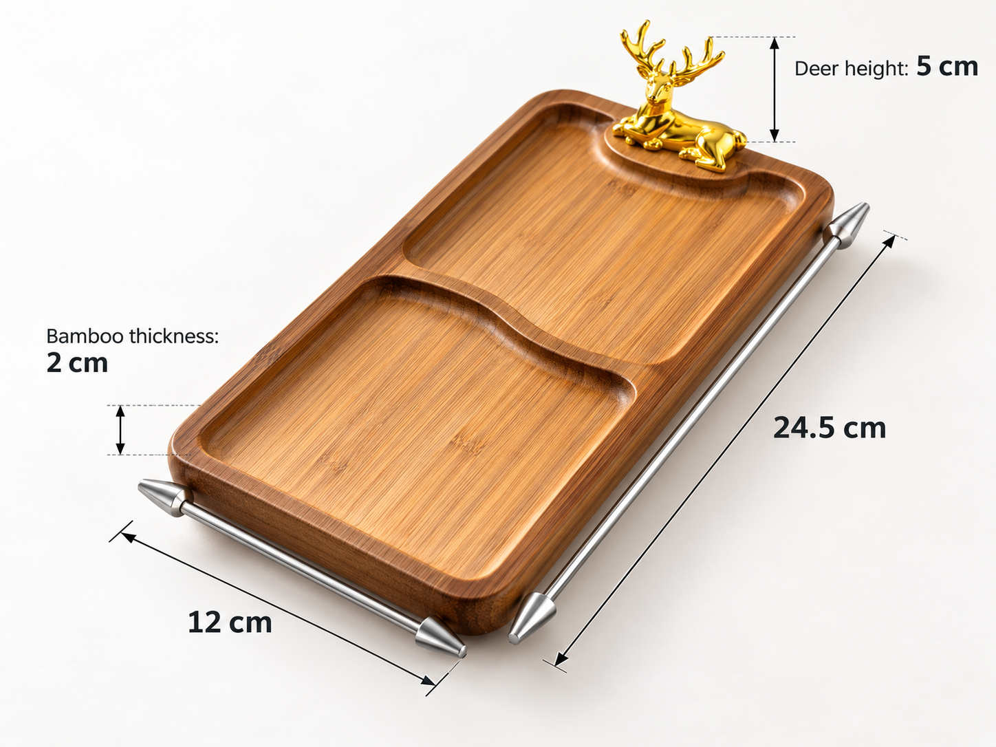 ERT-BMB-212 JAPON TARZI DİKDÖRTGEN BAMBU SUNUM TEPSİSİ 2 BÖLMELİ 25 X 12 CM