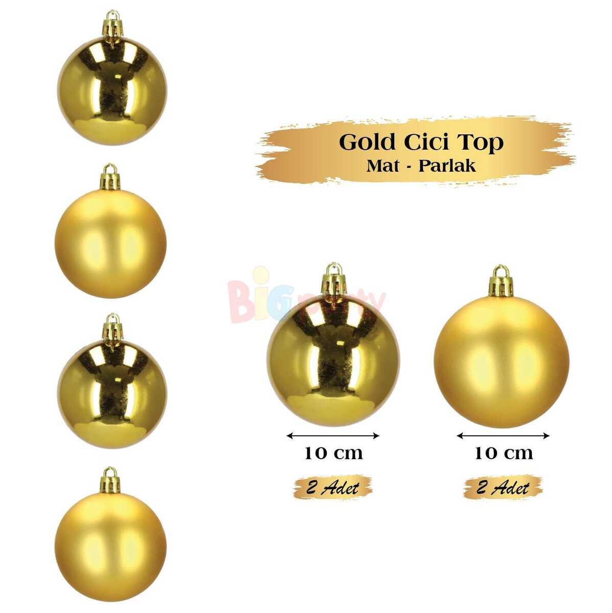 BRS-1668 YILBAŞI TOP SÜS 10 CM 4 ADET GOLD MAT-PARLAK