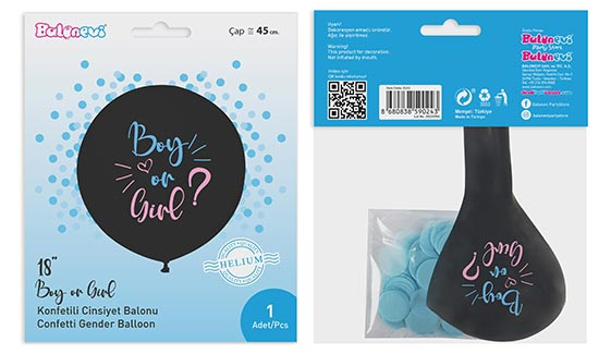 18'' BOY OR GIRL BASKILI ERKEK KONFETİLİ BALON