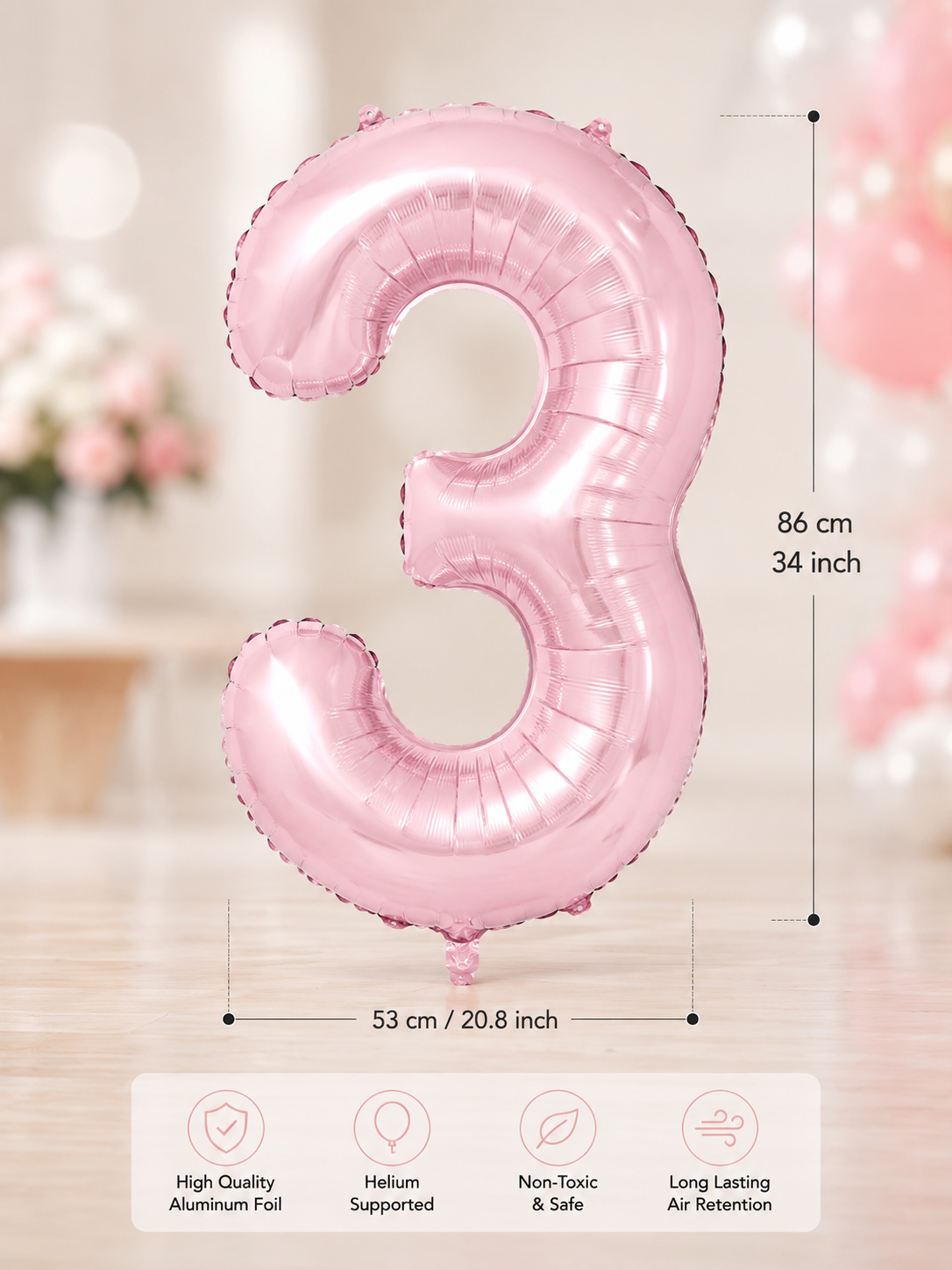 3 PEMBE 34 INCH FOLYO BALON ŞEKER PEMBESİ