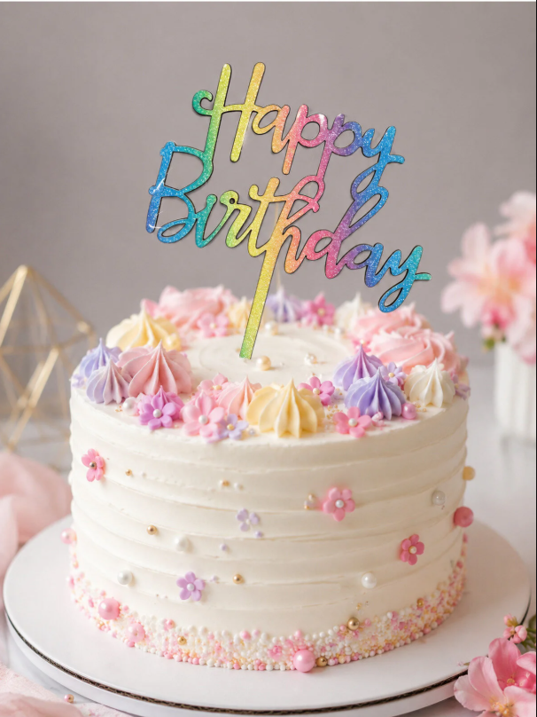 ERT-TOPPER-105 HAPPY BIRTHDAY ÖZEL KESİM PASTA ÜSTÜ TOPPER