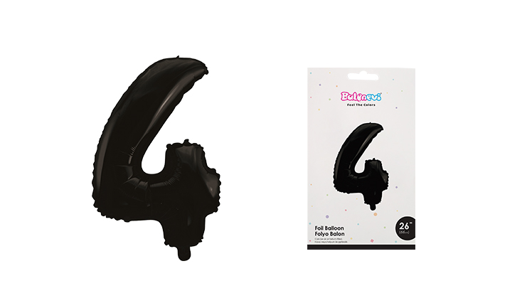 26 INCH FOLYO BALON RAKAM 4 MAT SİYAH BALONEVİ