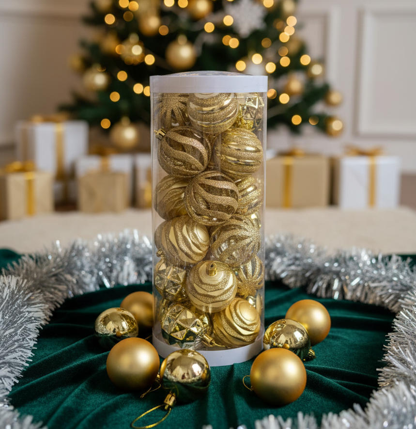 ERT-YIL-25320 YILBAŞI TOP GOLD 6 CM 24 ADET PVC SİLİNDİR