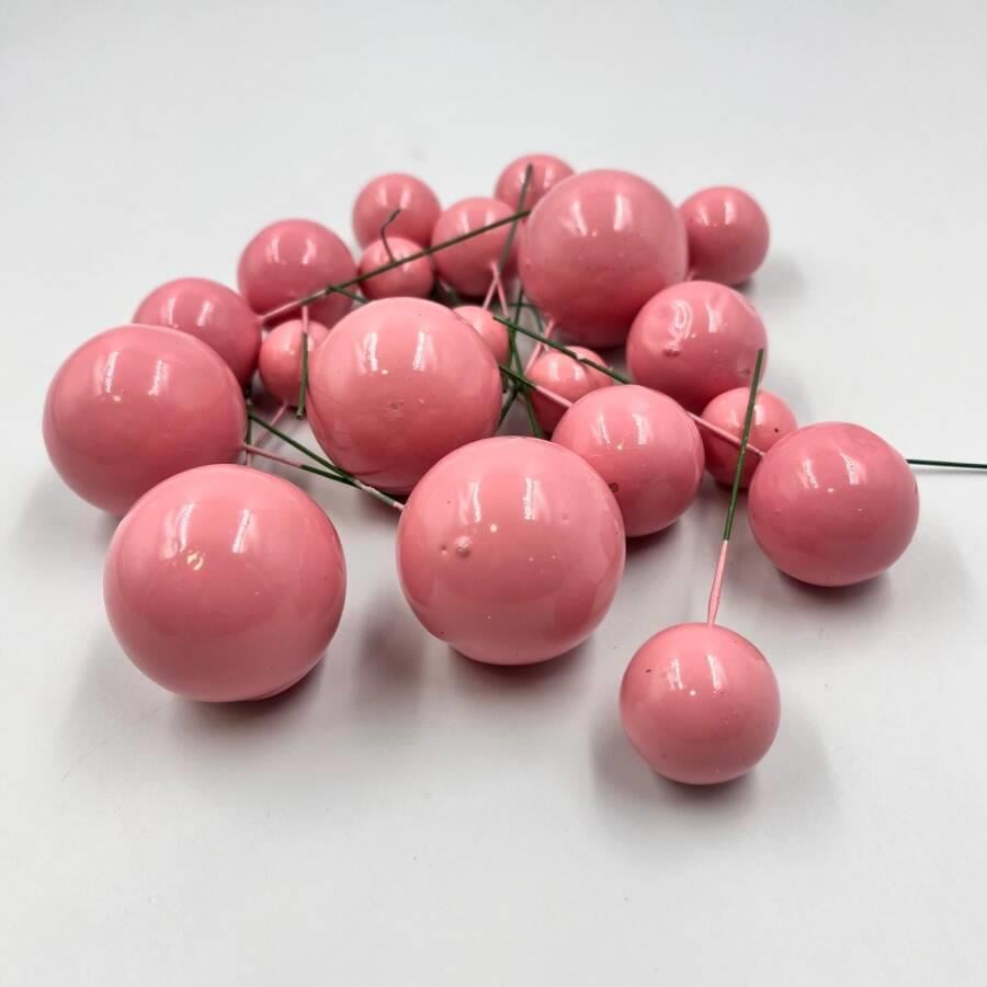 PEMBE PASTA ÜZERİ TOP SÜS 20 ADET BRS