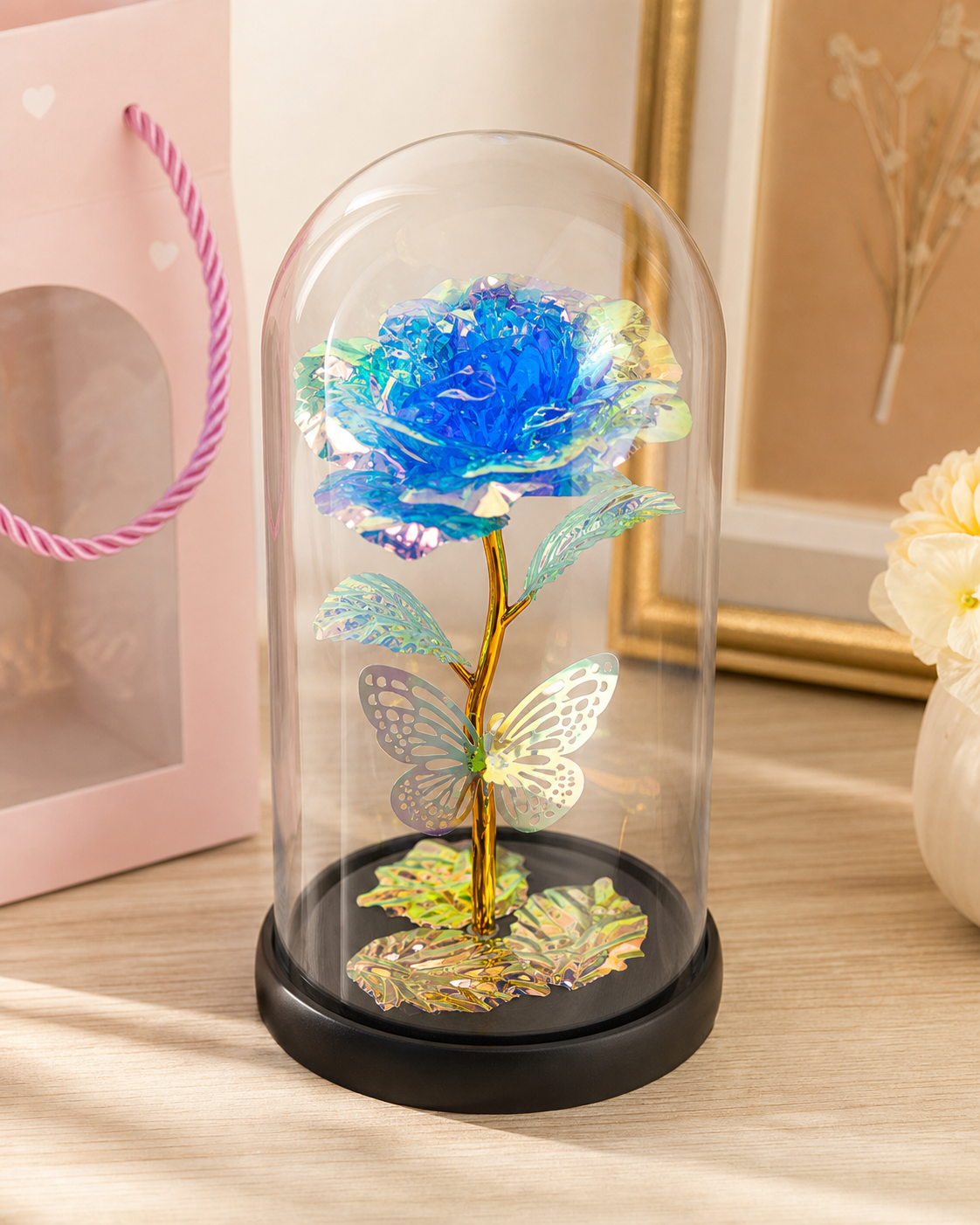 ERT-GFT-404 CRYSTAL LOVE SERİSİ  GÜL FANUS 11CM X 21 CM