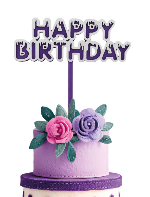 PASTA ÜSTÜ AKRİLİK ÇUBUKLU BEYAZ ÇERÇEVELİ HAPPY BIRTHDAY MOR BRS-4196
