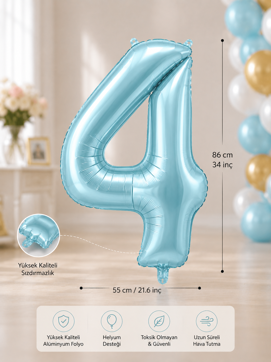 4 MAVİ 34 INCH FOLYO BALON İKM ŞEKER MAVİSİ