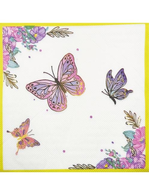 PEÇETE KELEBEK TEMALI SARI ÇERÇEVELİ 33*33 20 Lİ BRS-4566