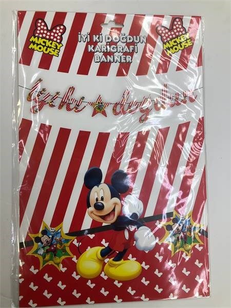 KARTON İYİ Kİ DOĞDUN KALİGRAFİ BANNER MICKEY 150 X 30 CM