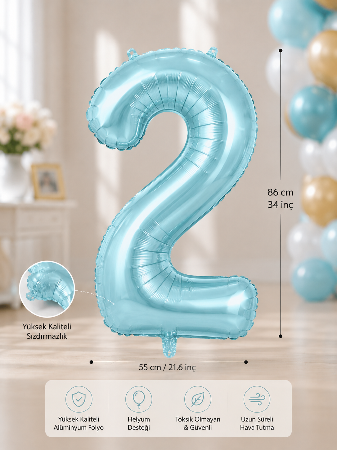 2 MAVİ 34 INCH FOLYO BALON İKM ŞEKER MAVİSİ