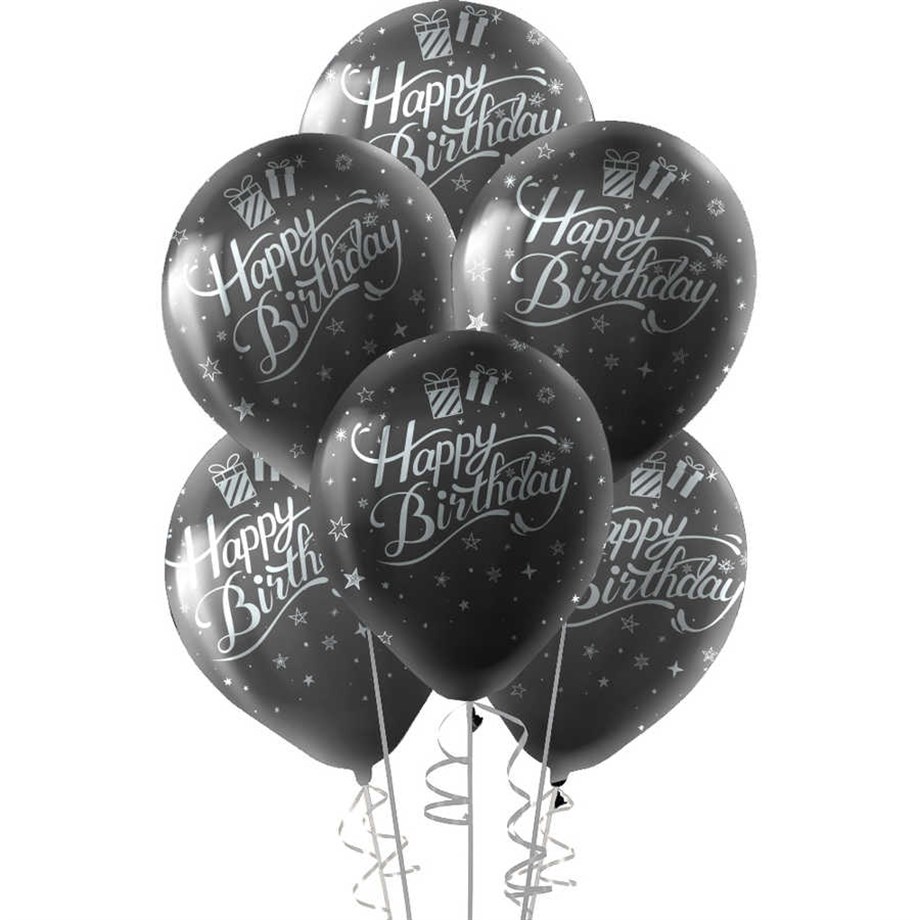 BALON HAPPY BİRTHDAY GÜMÜŞ-SİYAH (10 ADET)