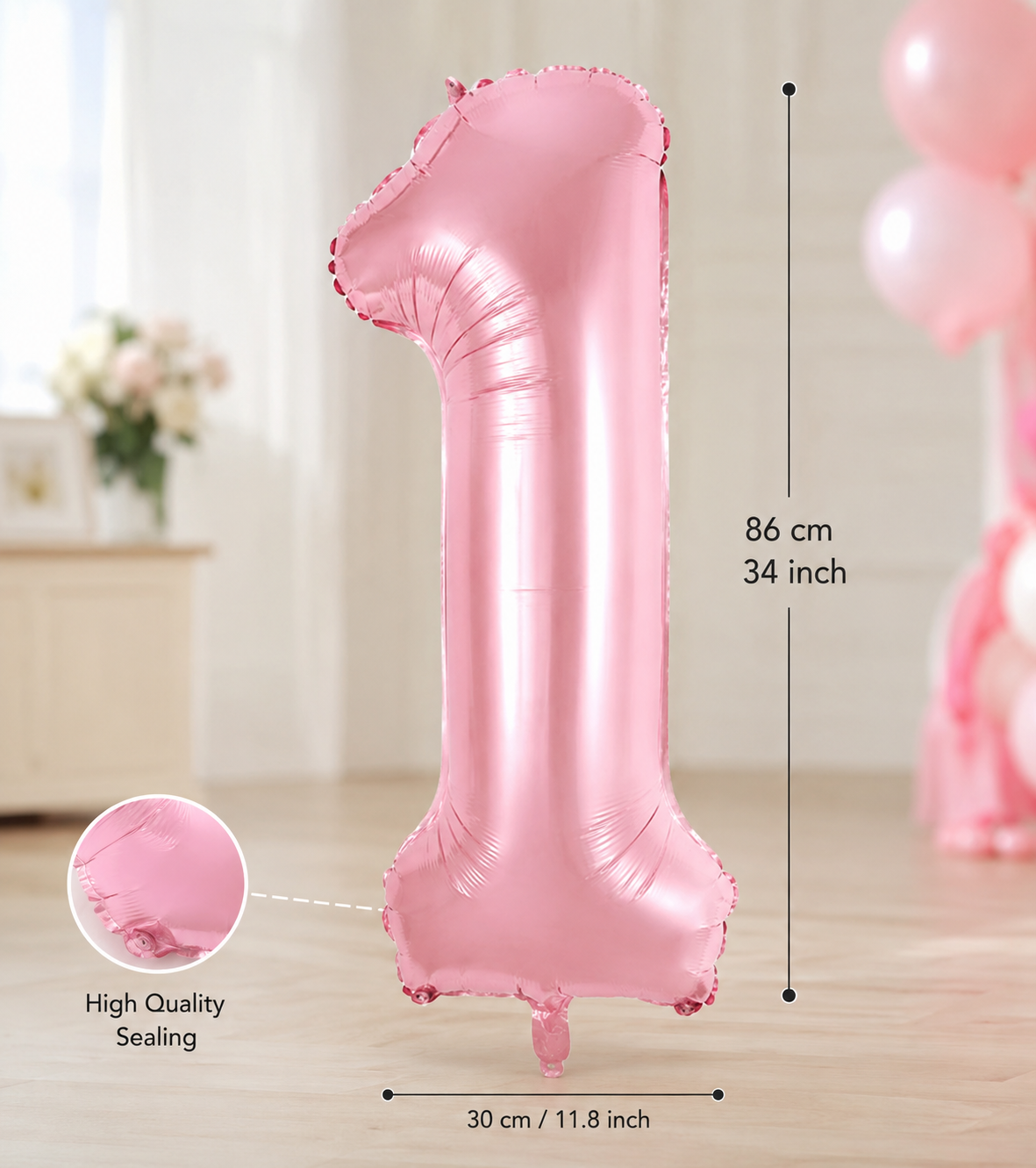 1 PEMBE 34 INCH FOLYO BALON ŞEKER PEMBESİ
