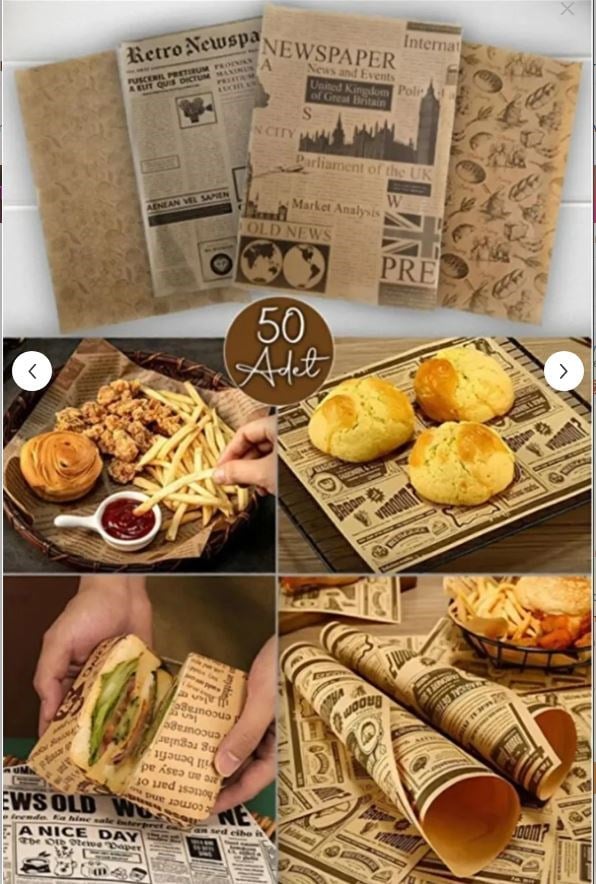 KENDİNDEN YAĞLI VİNTAGE GAZETE DESEN KAĞIT 50 ADET