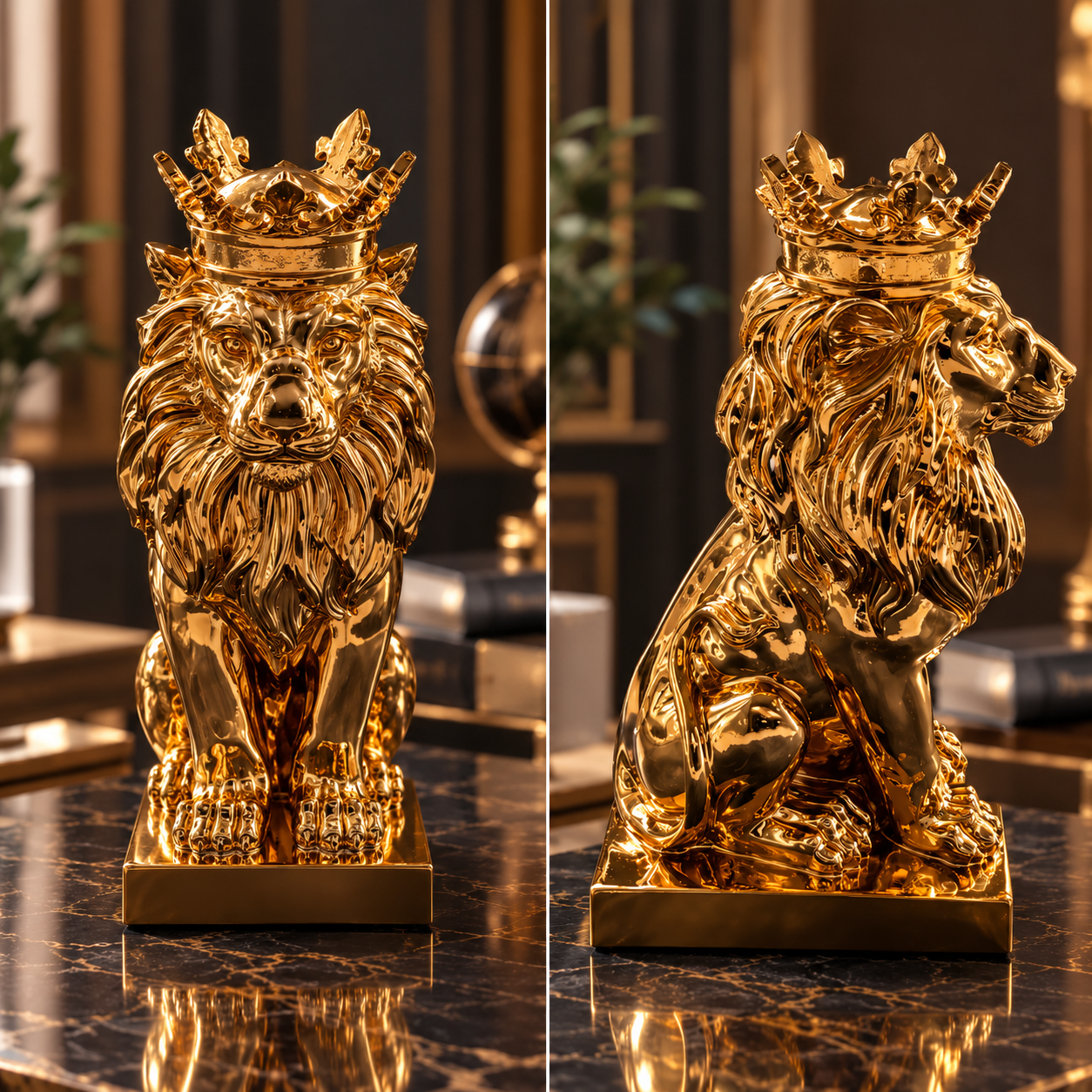 ERT-GFT-309 ROYAL LUXRY SERİSİ OTURAN KRAL ASLAN GOLD HEYKEL 16 X 35 CM