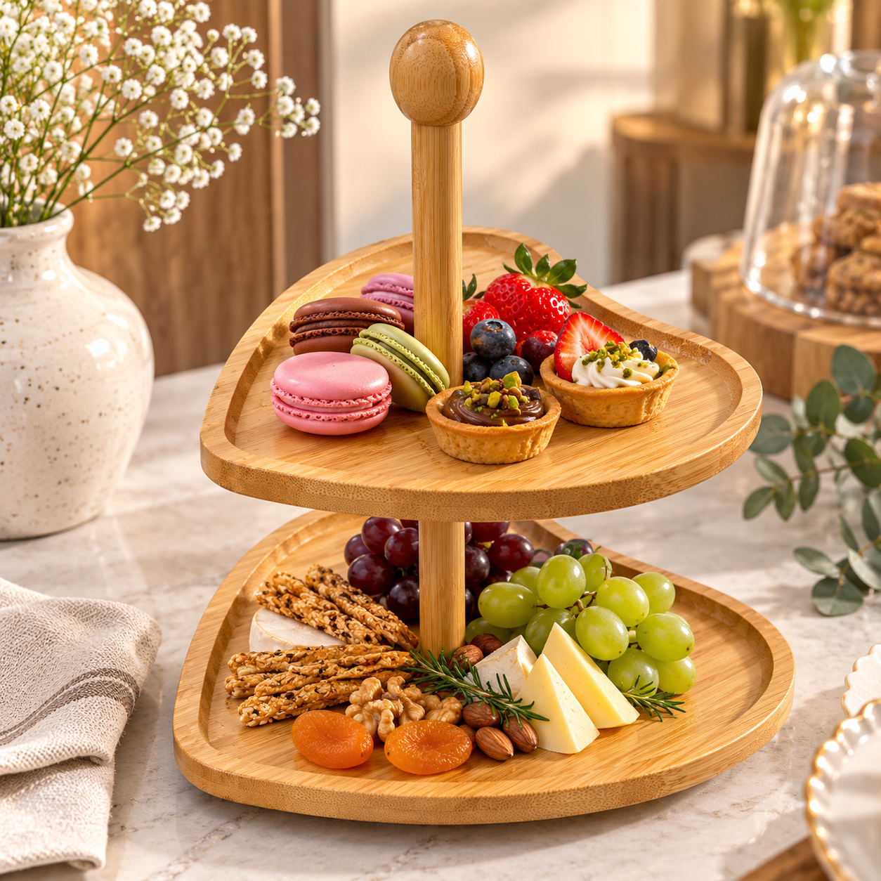 ERT-BMB-504 KALP TASARIMLI ÇİFT KATLI BAMBU PASTA STANDI 20-25 CM
